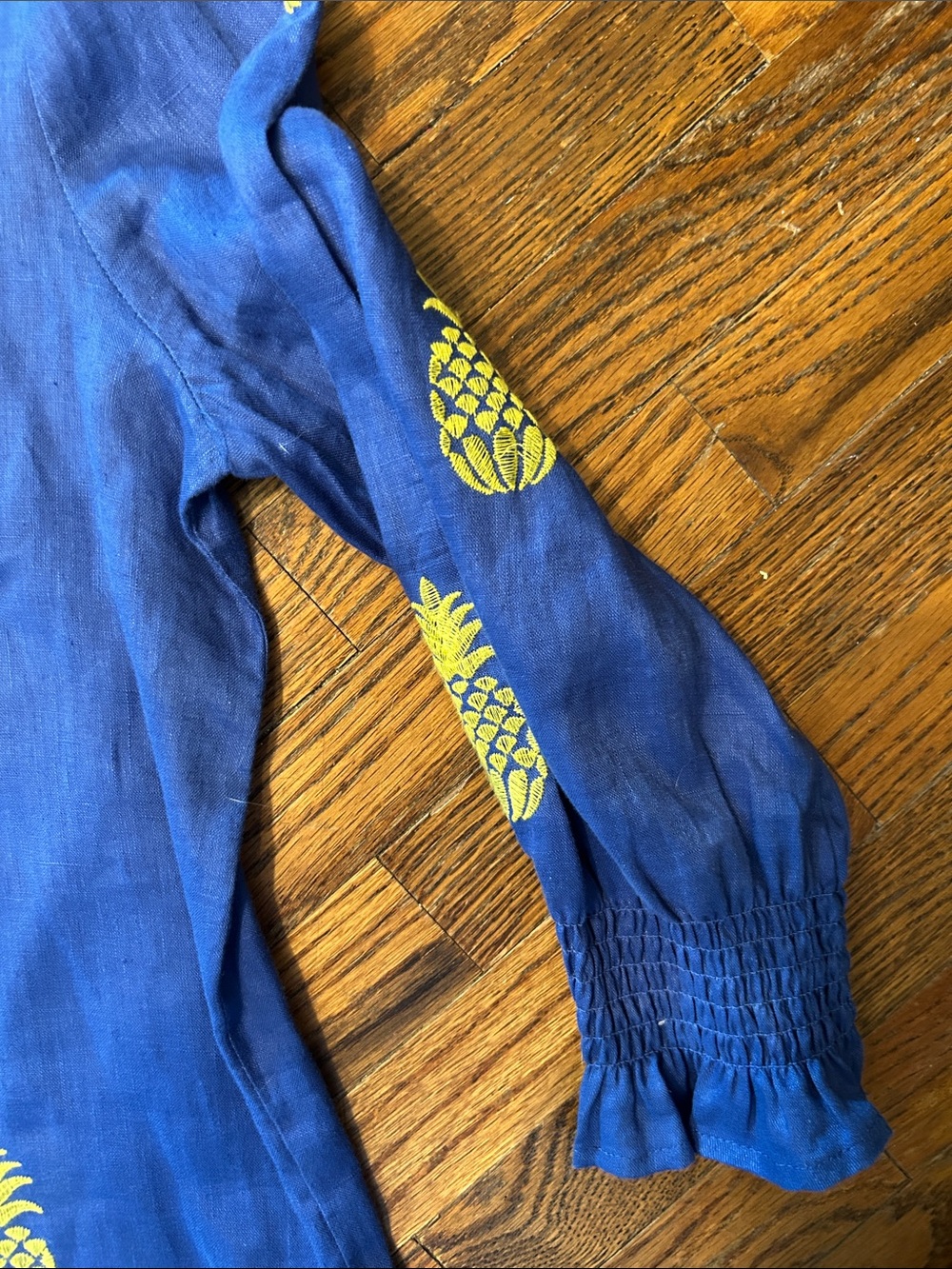 Tyler Boe 💯%Linen Blue Dress w/Yellow Pineapples embroidered everywhere.szSMALL - Picture 8 of 14